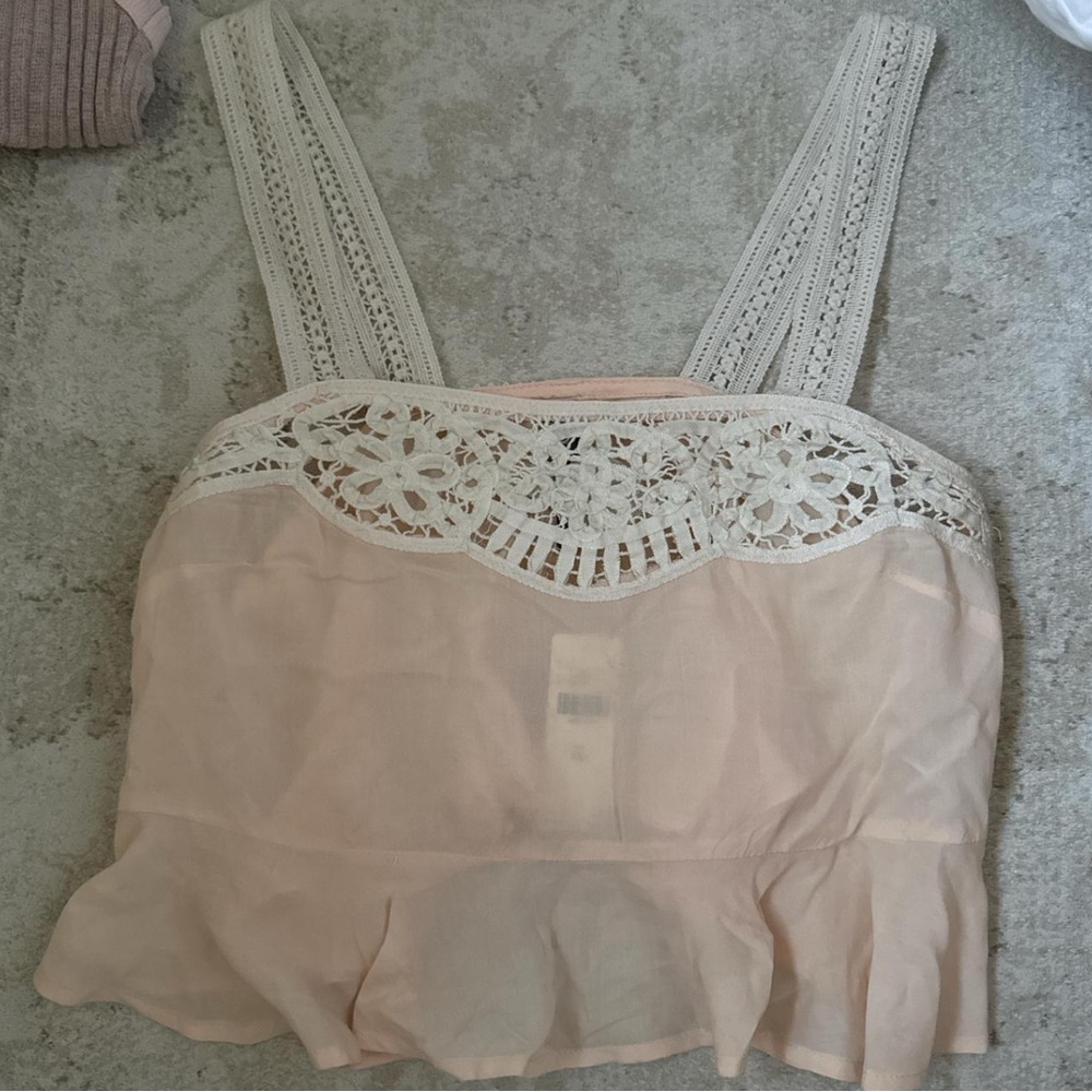 Anthropologie Blush Lace Detail Top